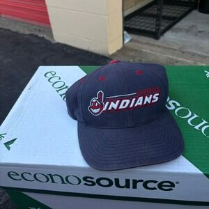 Vintage Logo 7 Cleveland Indians Snapback Hat Navy Blue Chief Wahoo MLB Baseball
